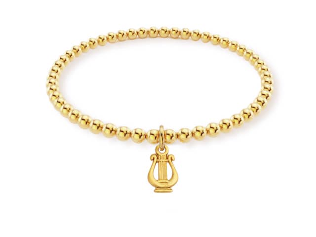 Gold Bead Bracelet w/ Lyre (Alpha Chi Omega)