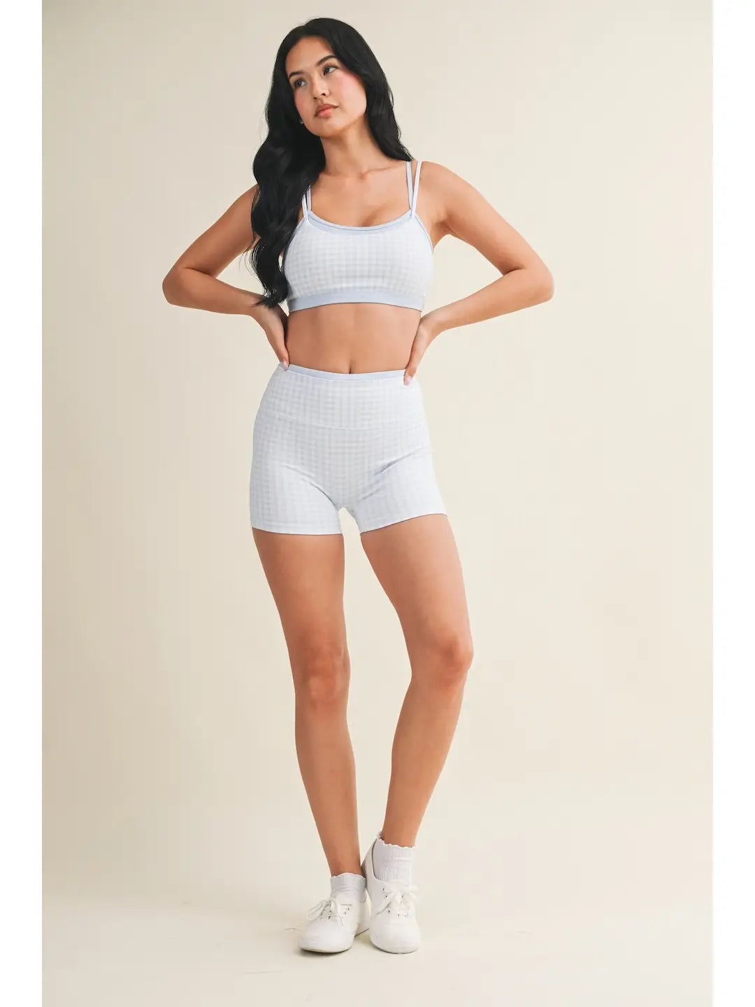 Gingham Layered Shorts Set: BLUE