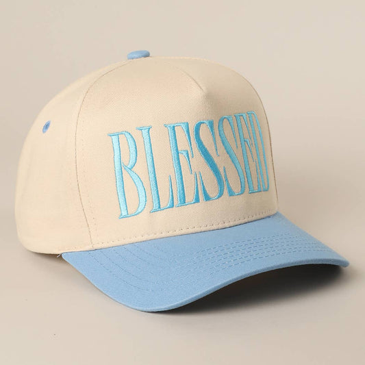 BLESSED Lettering Embroidery Baseball Cap: SKY BLUE