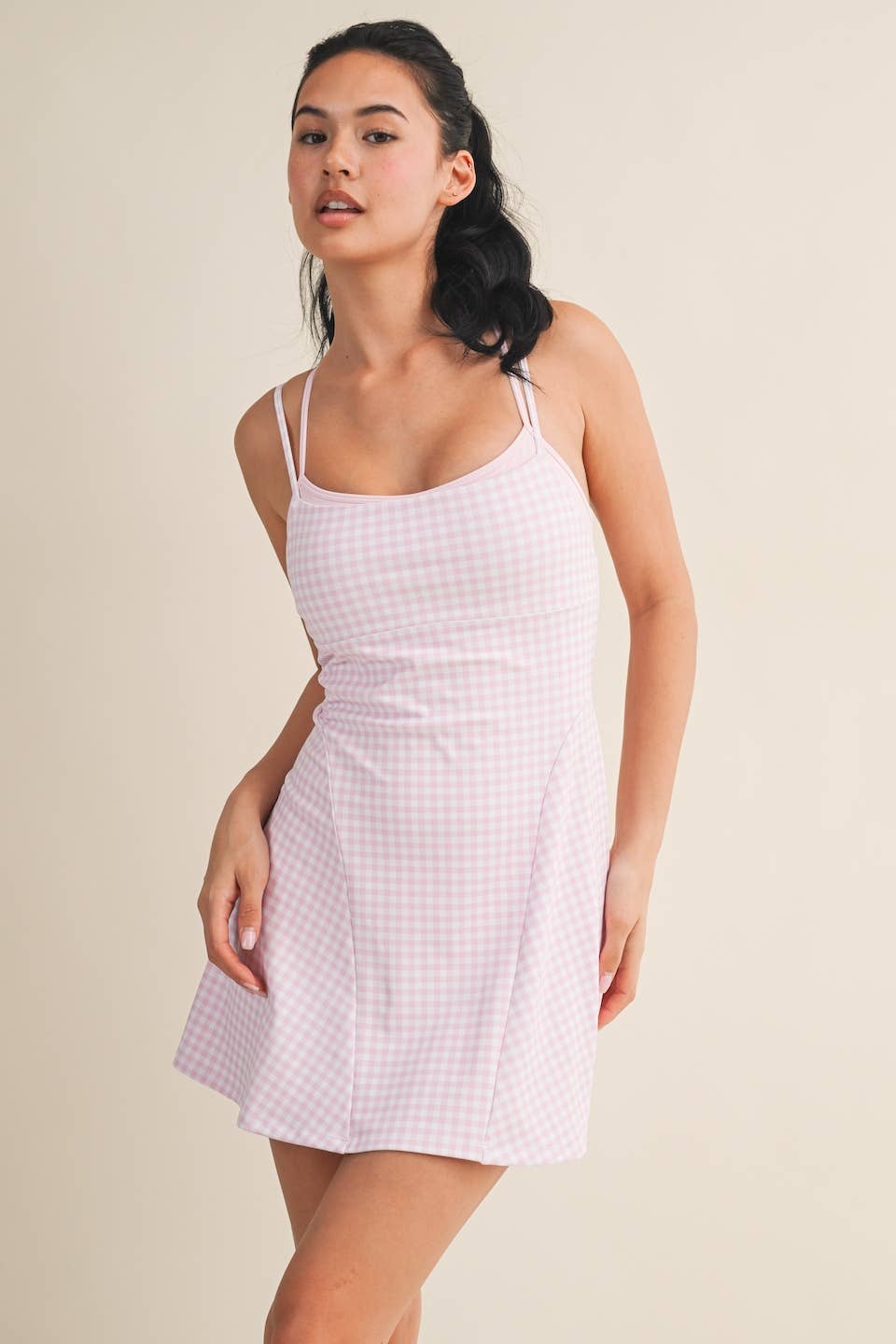 Pink Gingham Double Layered Dress