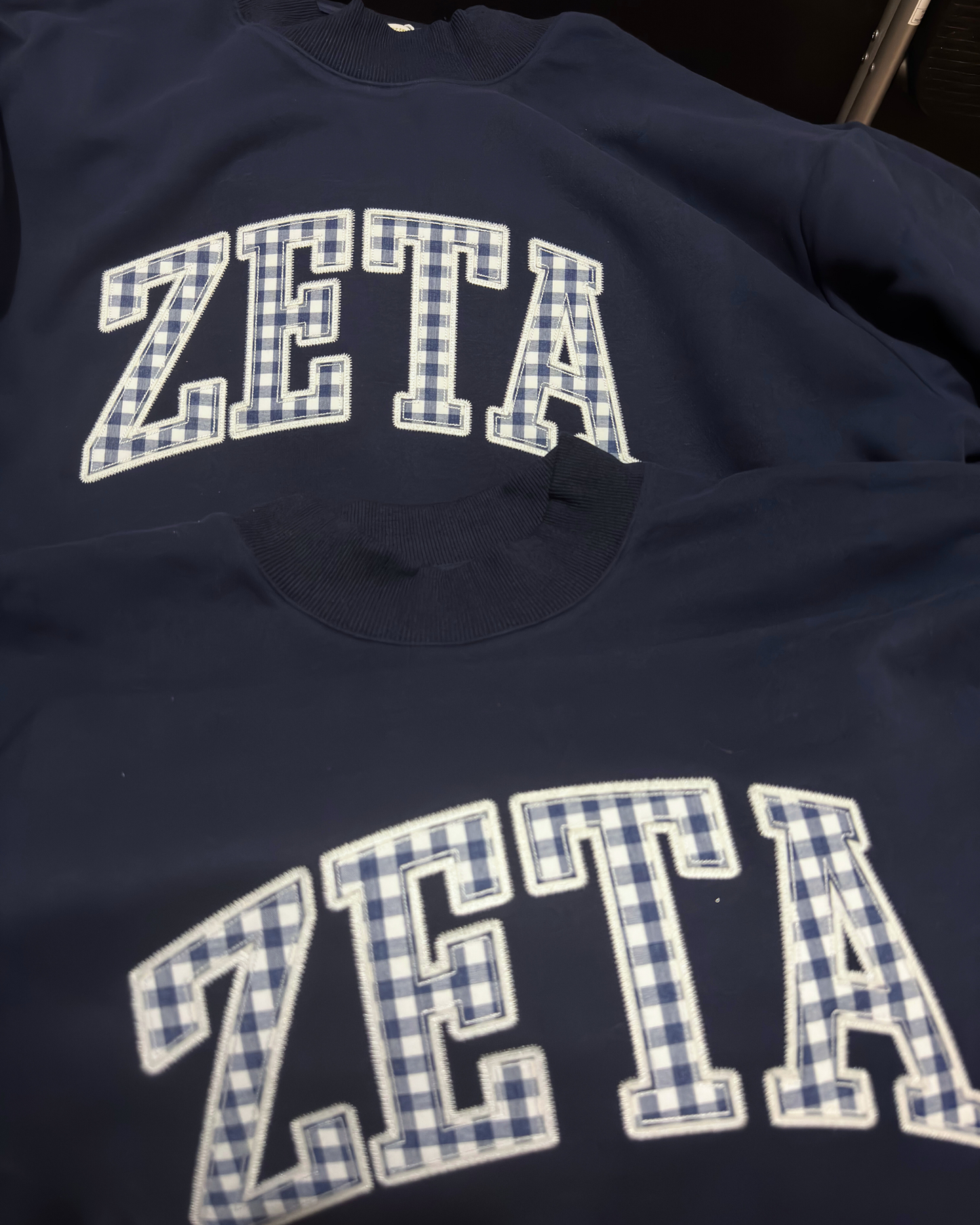 Gingham Greek Mockneck