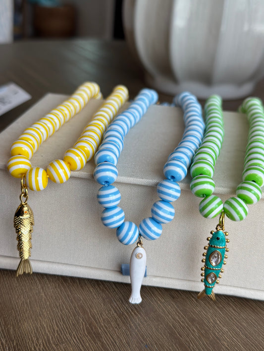 Lila Stripe Necklace: Blue Fish