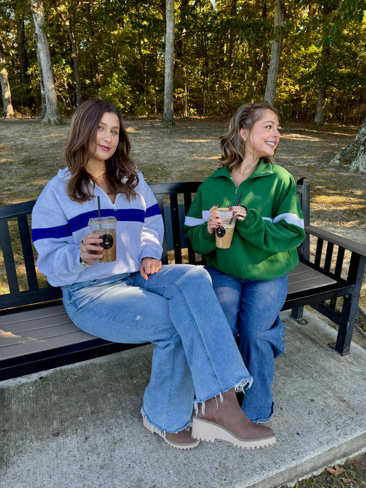 Comfy Quarter Zip- GREEN/GRAY
