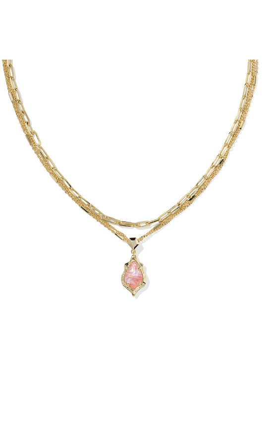 Adrianna Scallop Frame Multi Strand Necklace- Pink Iridescent Abalone