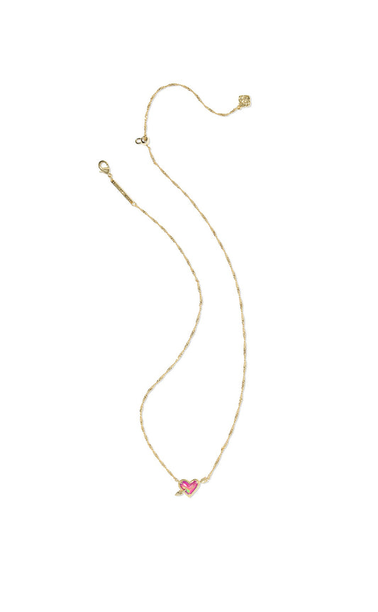 ARI HEART ARROW NECKLACE GOLD “PINK OPALESCENT”