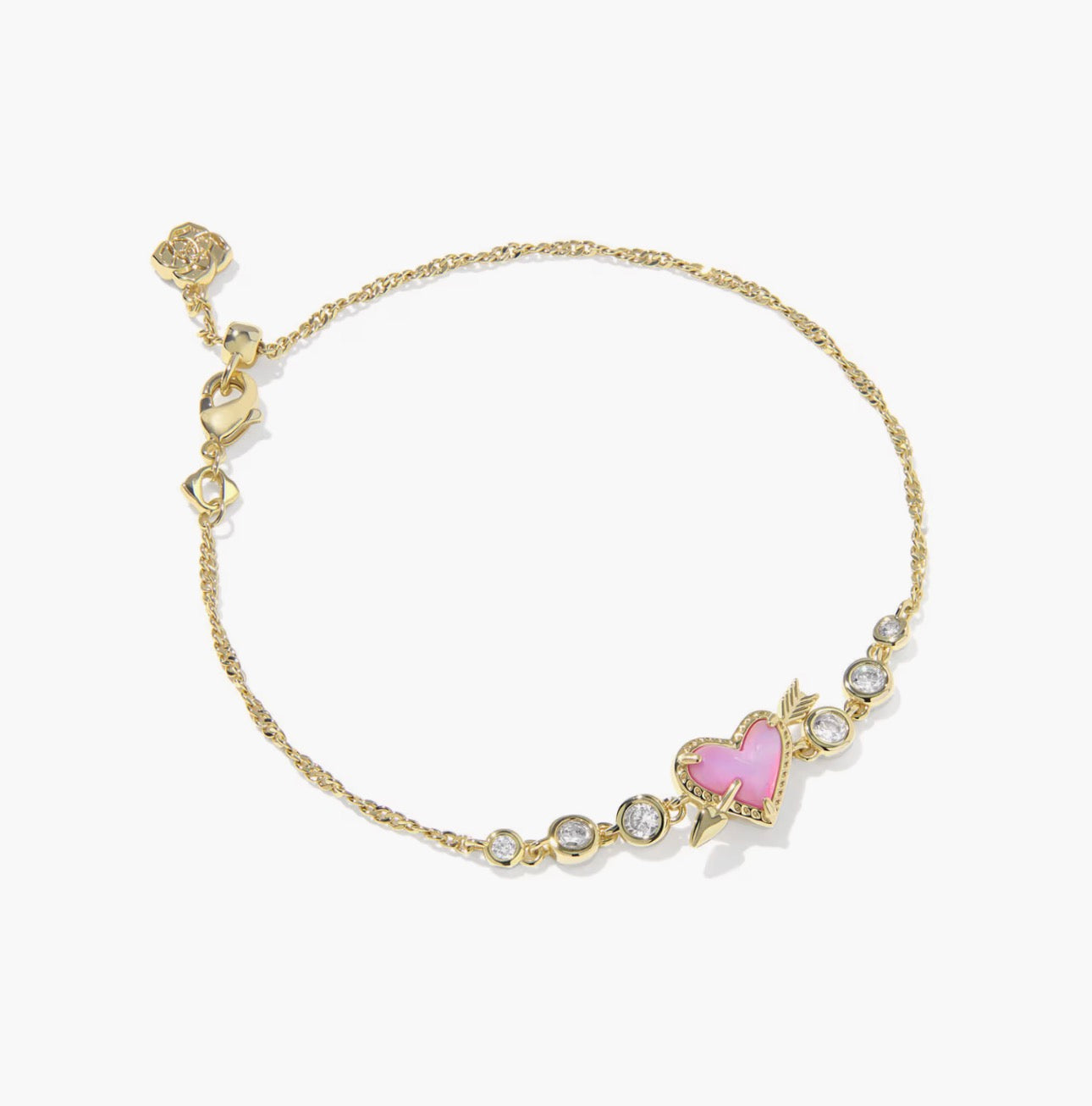 ARI HEART ARROW TENNIS BRACELET GOLD “PINK OPALESCENT”