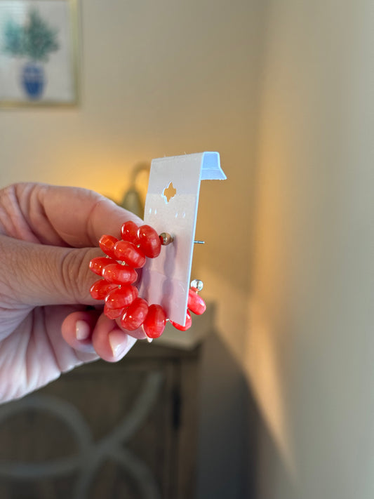 Beaded Hoops: Red