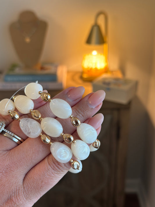 Beaded 3 Pack Bracelets: White