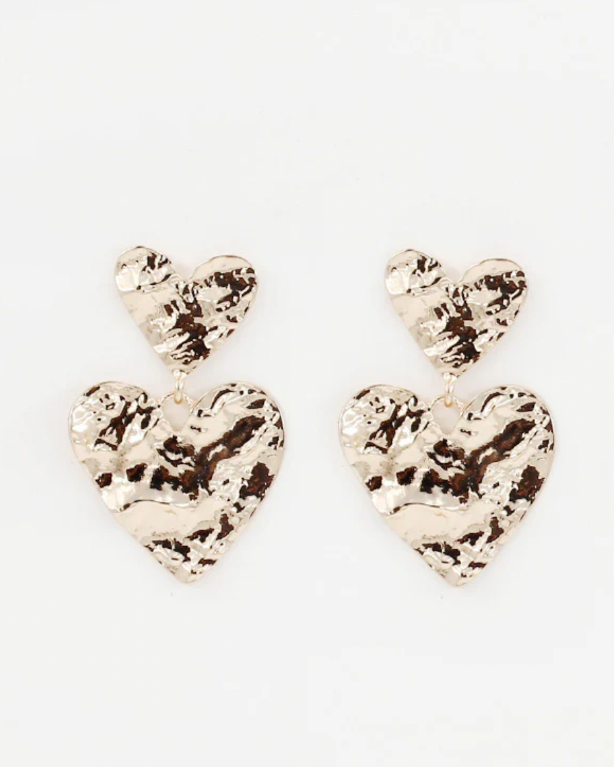 Gold Hammered Heart Earring