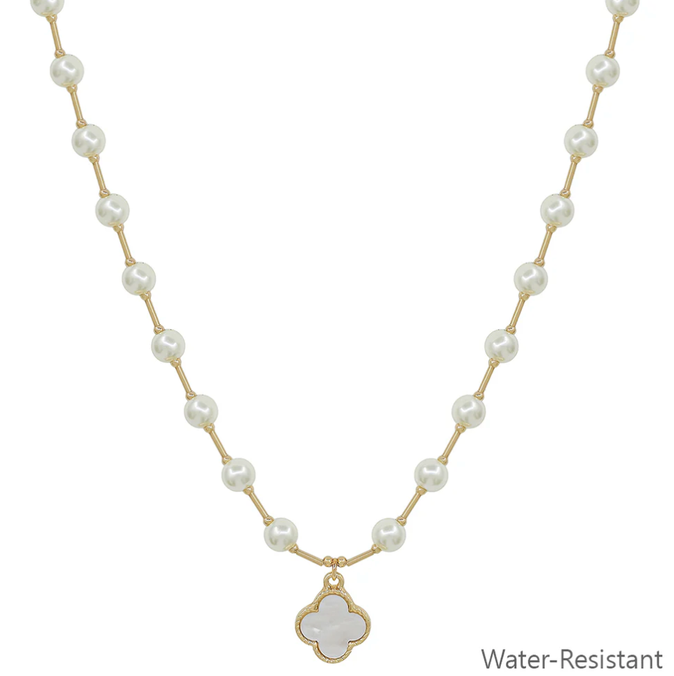 Water Resistant Pearl Chain with Clover Charm