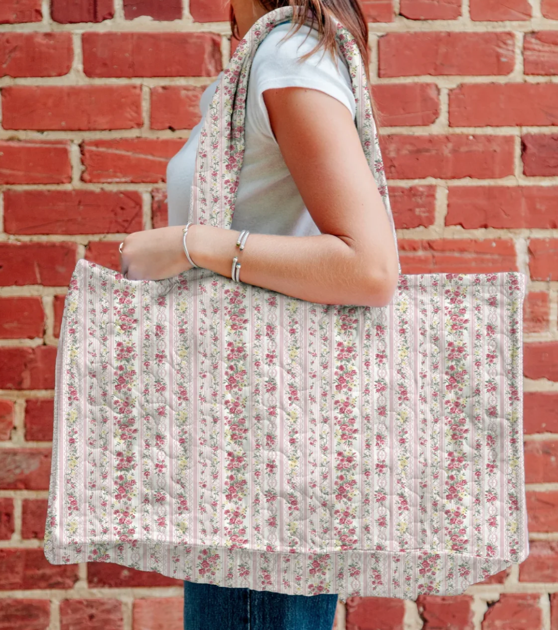 Wilshire Stripe Pink Quilted Tote Bag