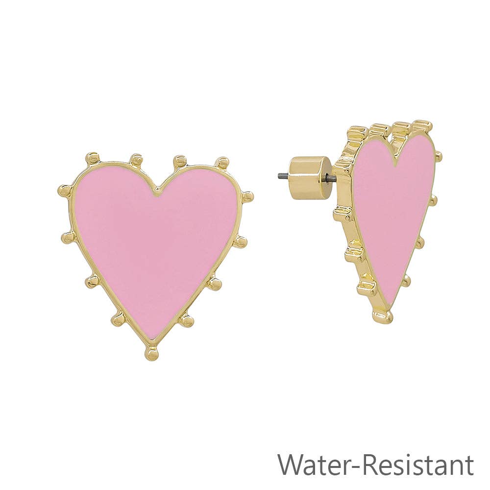 Pink Studded .75" Heart Earring