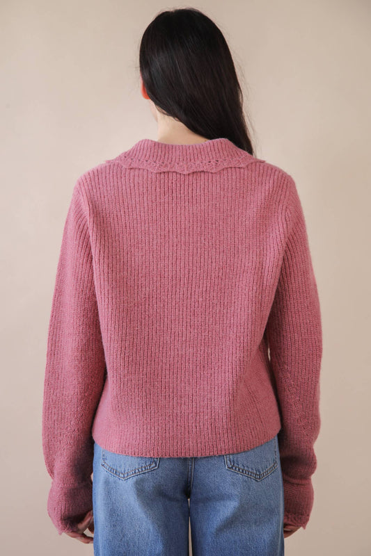 Heart Button Cardigan- MAUVE