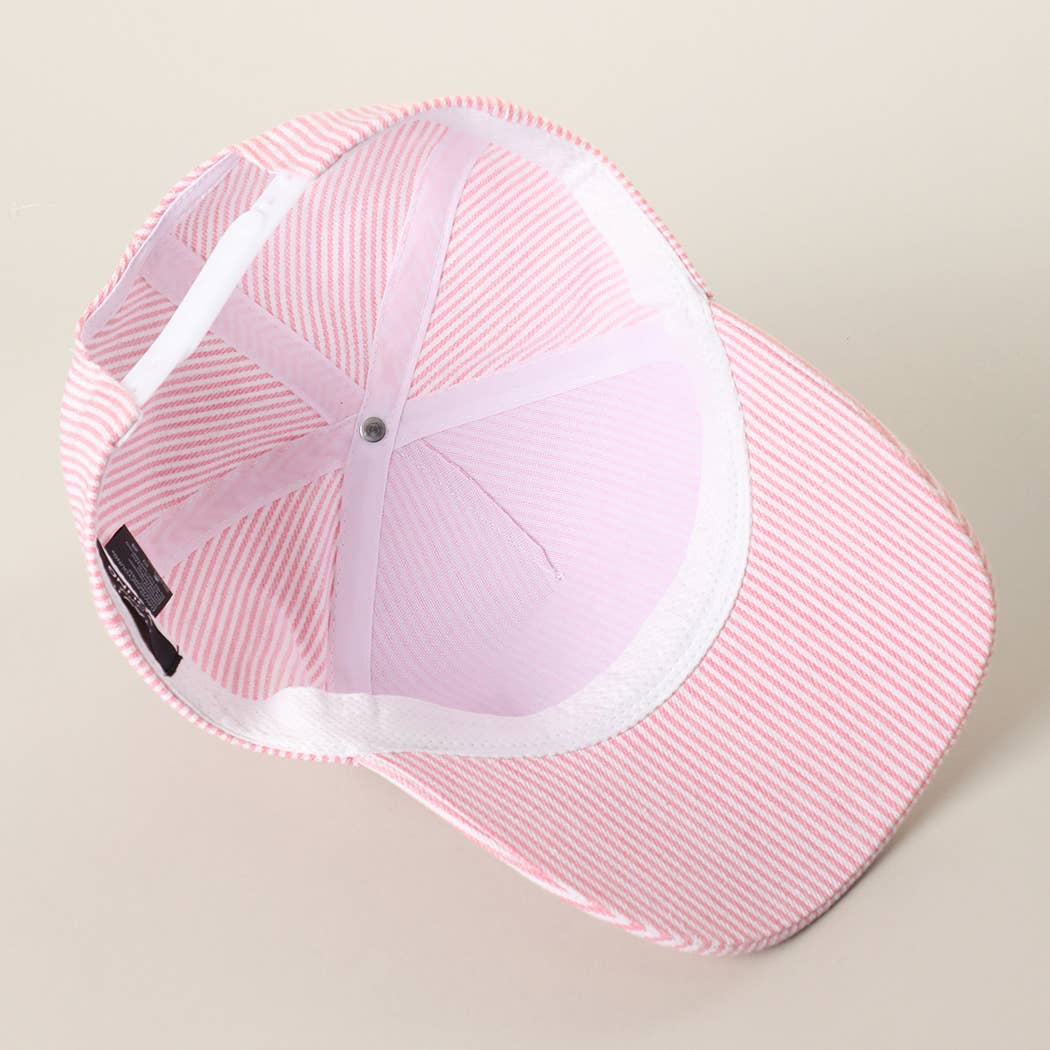 USA Letter Patch Striped Trucker Hat
: PINK