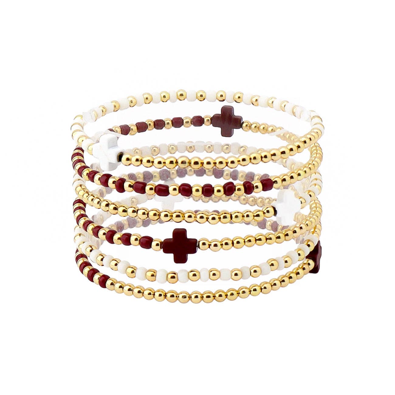Set of 6 Maroon Beaded Bracelets