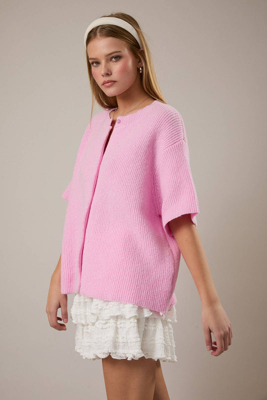 Hannah Short Sleeve Cardigan- Pink