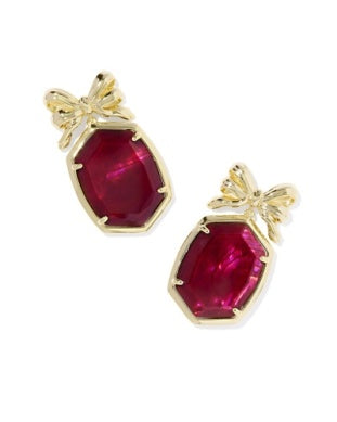 Daphne Bow Drop Earrings: Gold Dark Burgundy Illusion