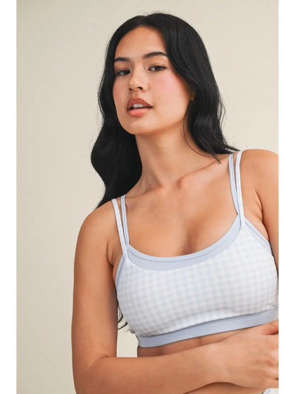 Gingham Layered Shorts Set: BLUE