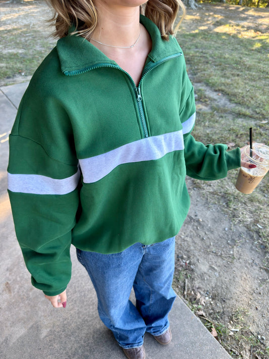 Comfy Quarter Zip- GREEN/GRAY