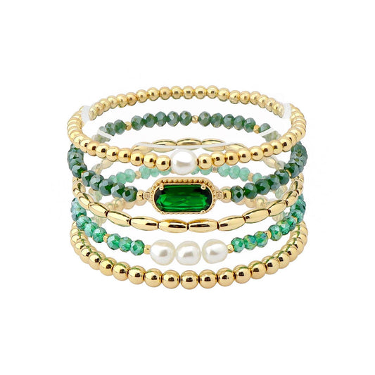 Set of 5 Green Stretch Bracelets
