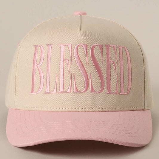 BLESSED Lettering Embroidery Baseball Cap: LIGHT PINK