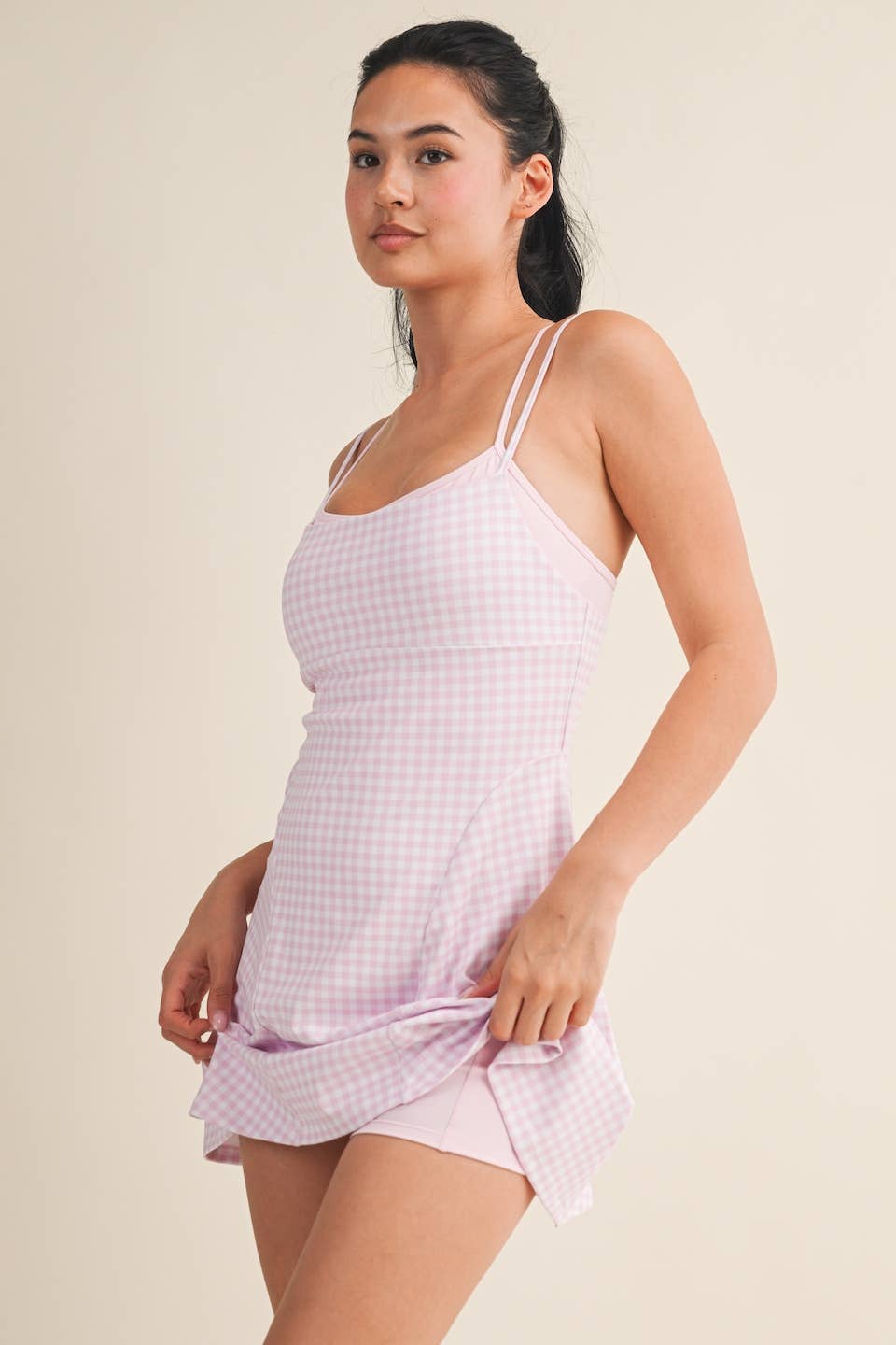 Pink Gingham Double Layered Dress