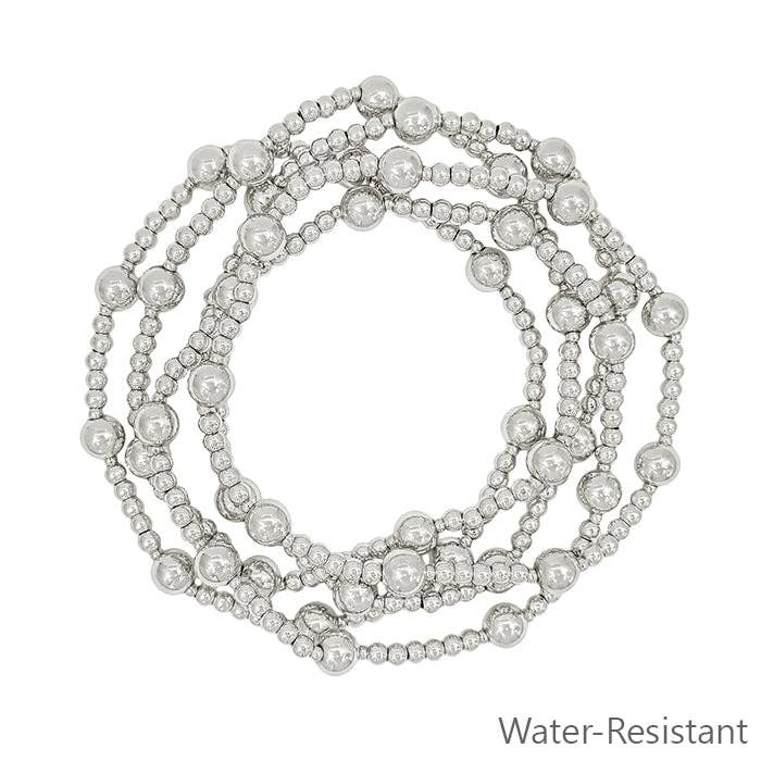 Water Resistant Set of 5 3mm/6mm Silver Stretch Bracelet
