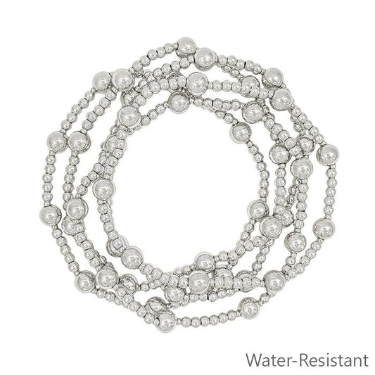 Water Resistant Set of 5 3mm/6mm Silver Stretch Bracelet