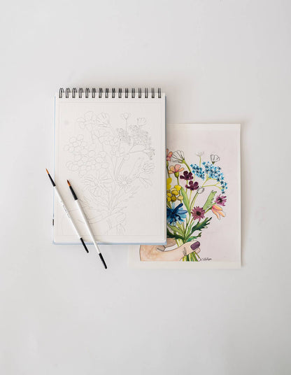 Floral Watercoloring Book - Outlines with Video Tutorials