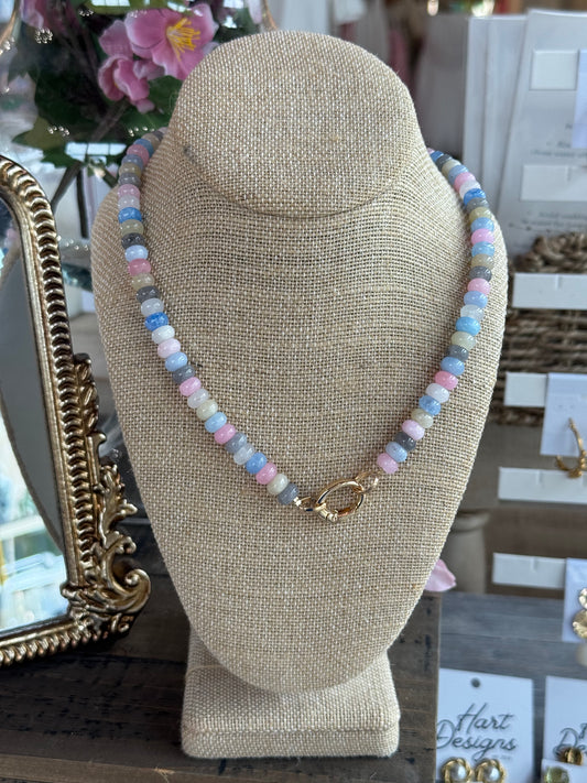 Beaded Clasp Necklace: pink/blue multi
