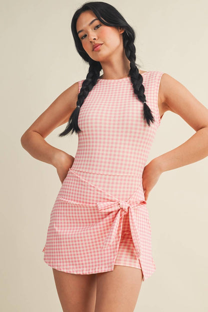 Gingham Wrap Tie Front Dress: PINK LEMONADE