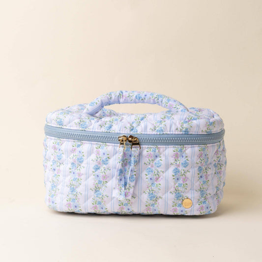 Quilted Cosmetic Bag-Petal Parade Blue