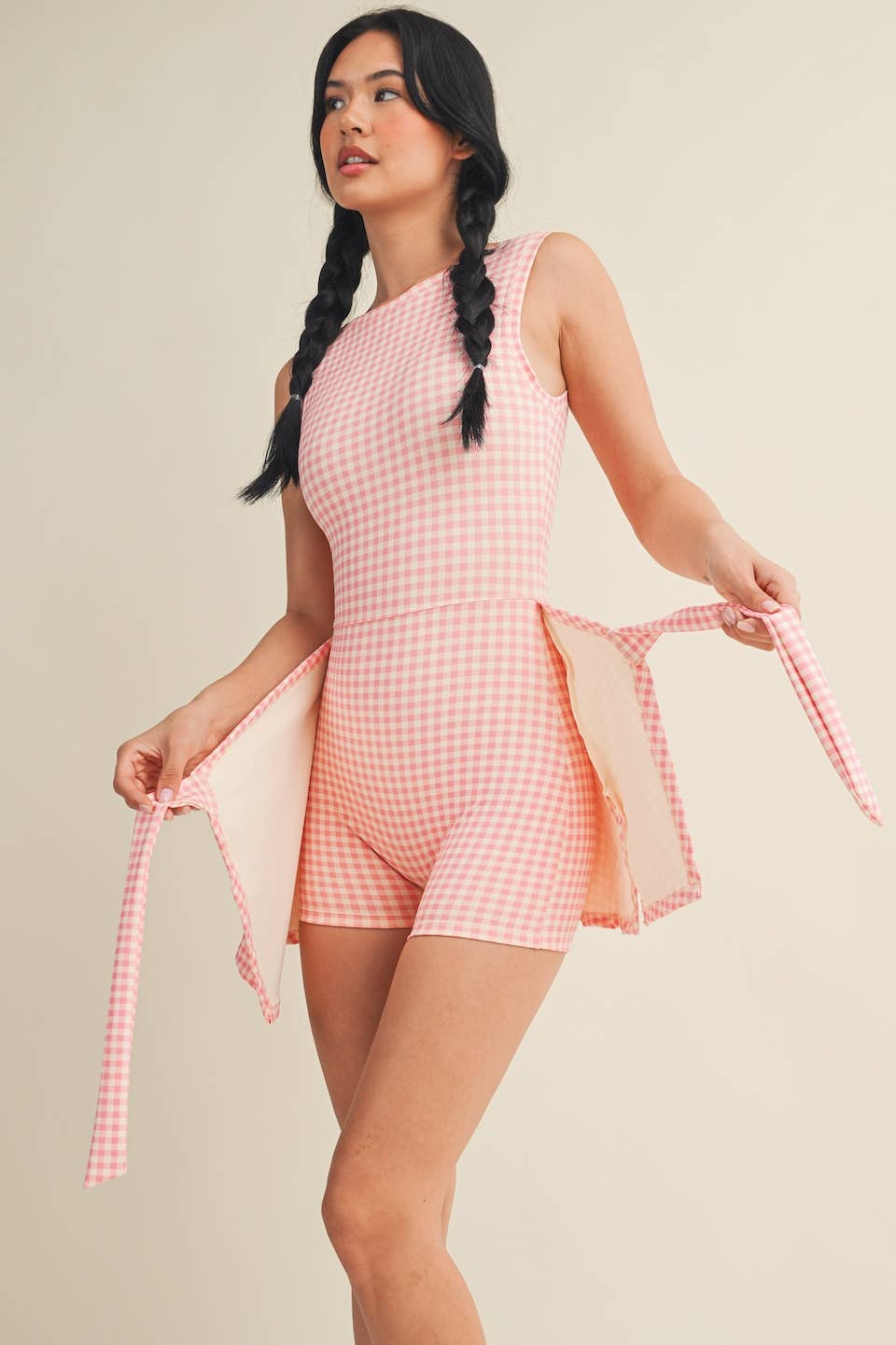 Gingham Wrap Tie Front Dress: PINK LEMONADE