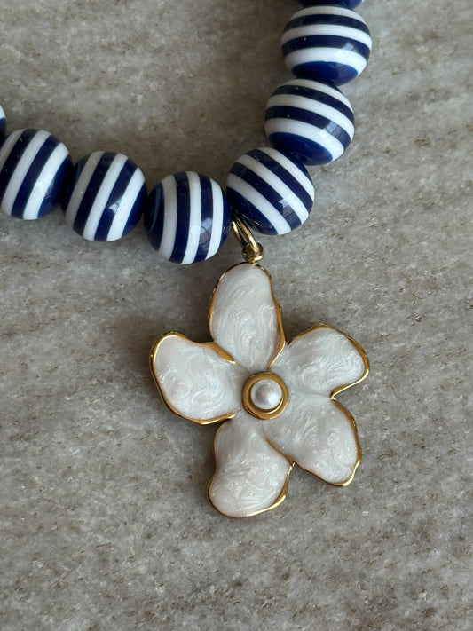 Lila Stripe Necklace: Navy Blue Flower