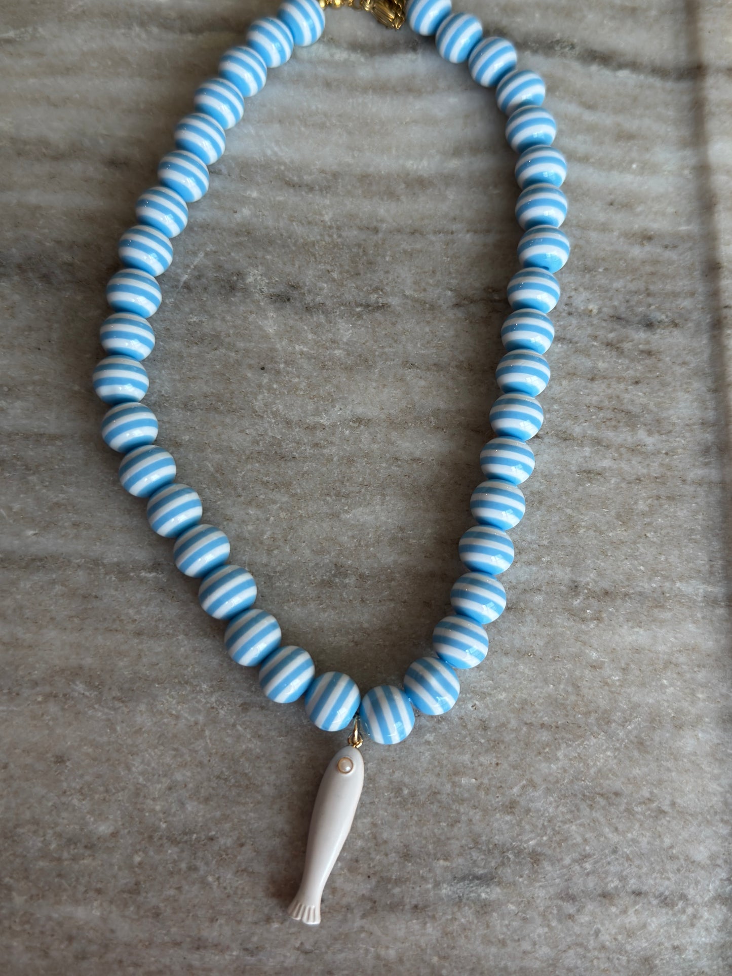 Lila Stripe Necklace: Blue Fish