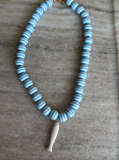 Lila Stripe Necklace: Blue Fish