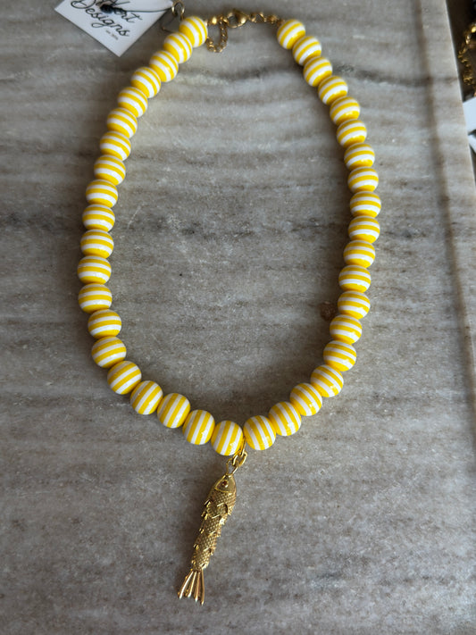 Lila Stripe Necklace: Yellow Fish