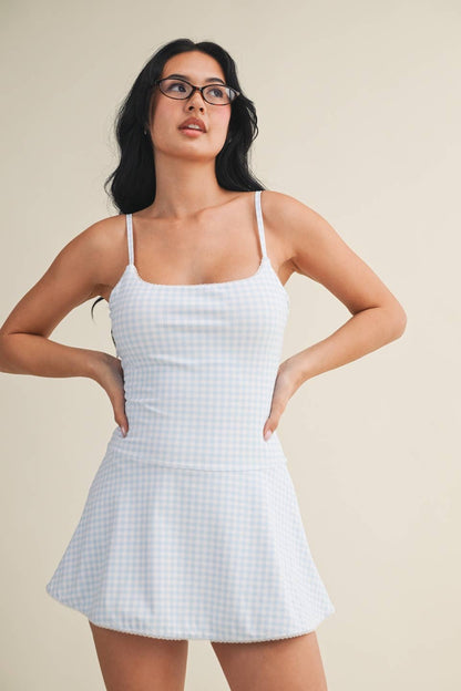 Blue Gingham Lace Trim Dress