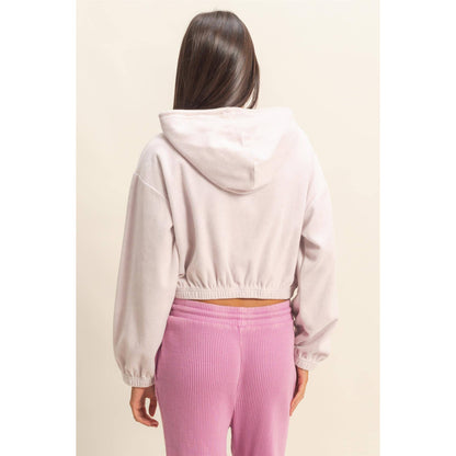 Cropped Velvet Pullover Hoodie