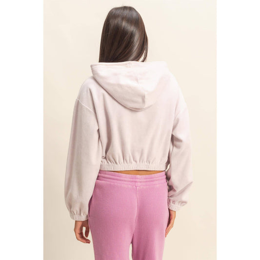 Cropped Velvet Pullover Hoodie