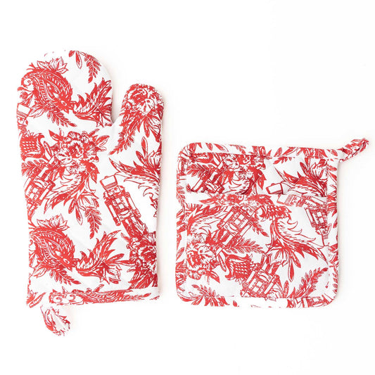 Nutcracker Toile Oven Mitt Pack