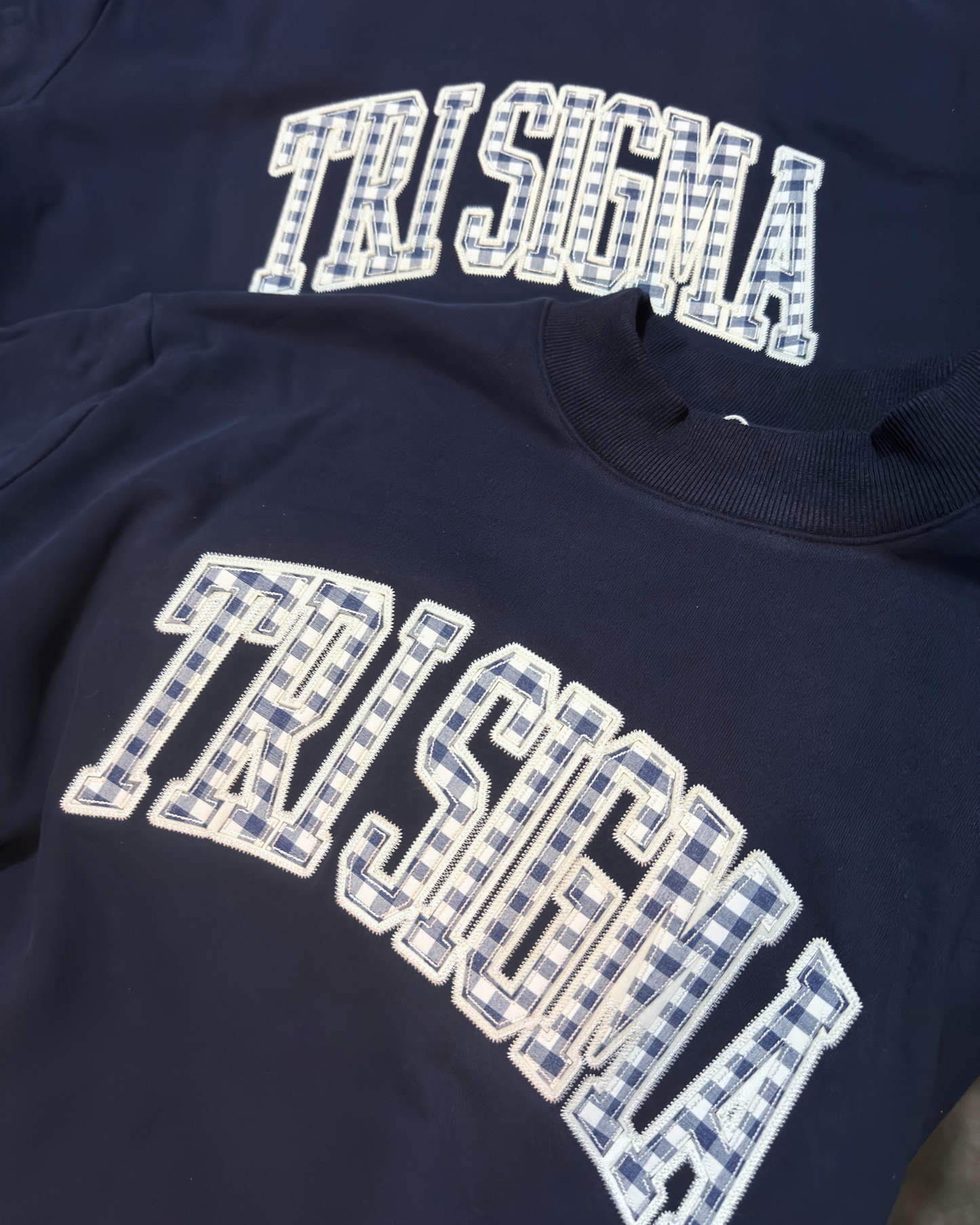 Gingham Greek Mockneck