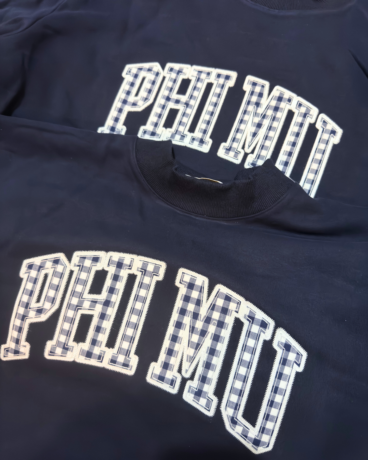 Gingham Greek Mockneck