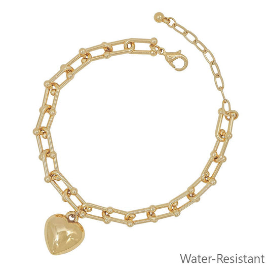Water Resistant Chain with Heart Charm Bracelet