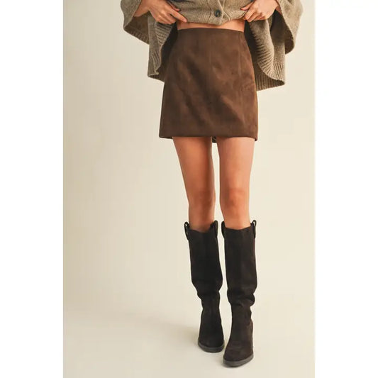 Mocha Suede Mini Skirt