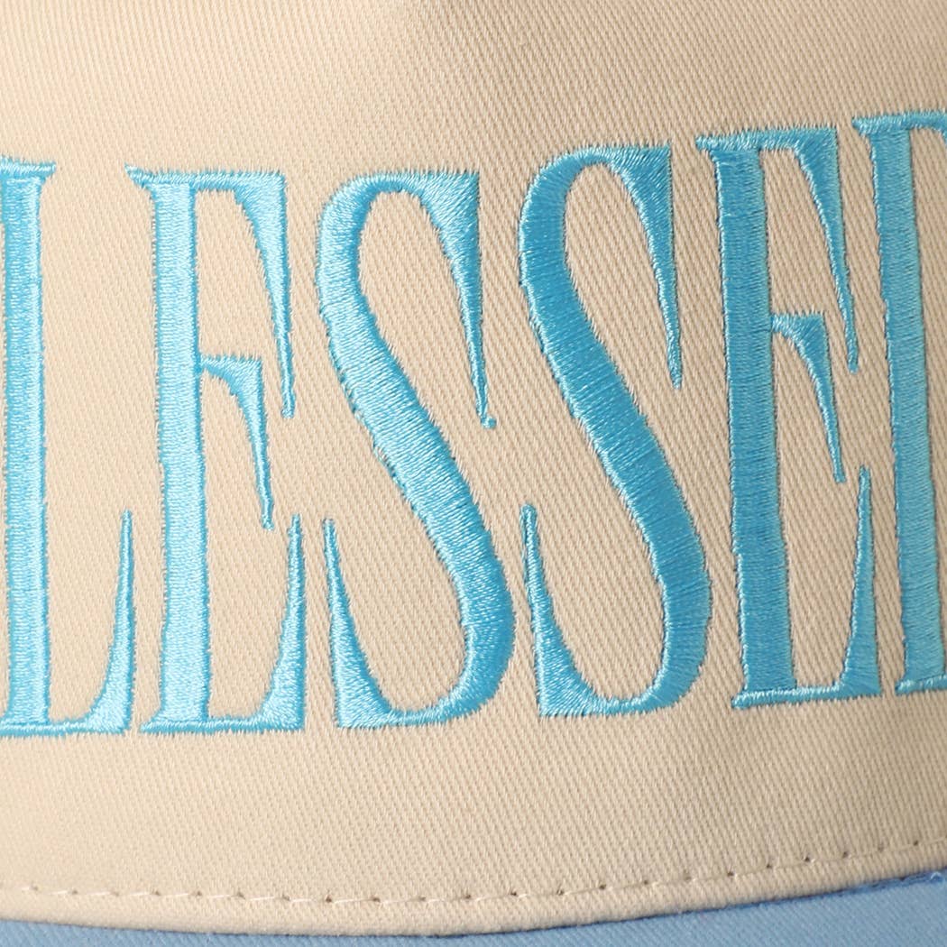 BLESSED Lettering Embroidery Baseball Cap: SKY BLUE