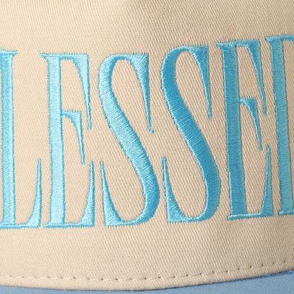 BLESSED Lettering Embroidery Baseball Cap: SKY BLUE