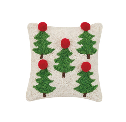 Christmas Trees With Pom Pom Hook Pillow