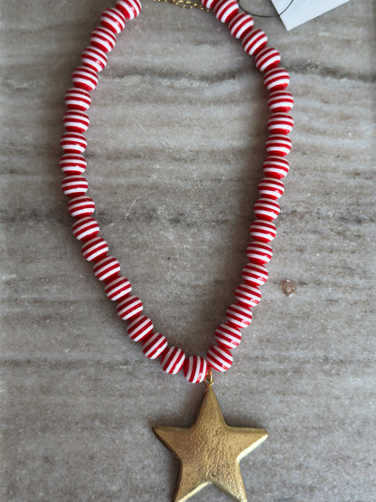Lila Stripe Necklace: Red Star