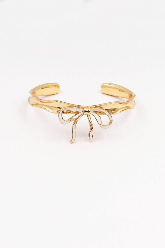 Gold Cuff with White Bow